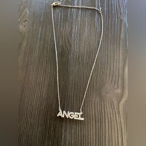 Gold 'Angel' Pendant Necklace with rhinestone accents
